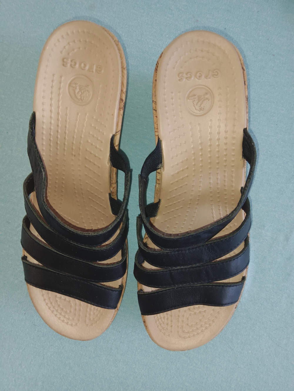 CROCS Women’s Black Multi-Strap Slide Wedges